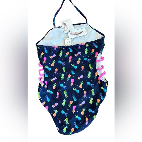 NWT Jessica Simpson Girls Size 14 Halter Bathing Suit with Rainbow Pineapples - Picture 2 of 8